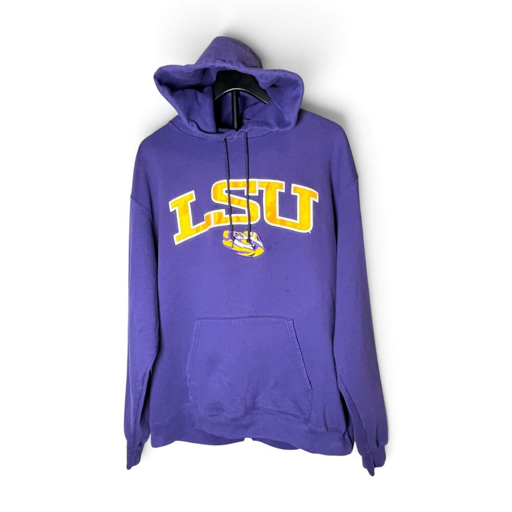 Champion LSU Tigers Hoodie Mens XL Purple Gold Embroidered College Sweatshirt